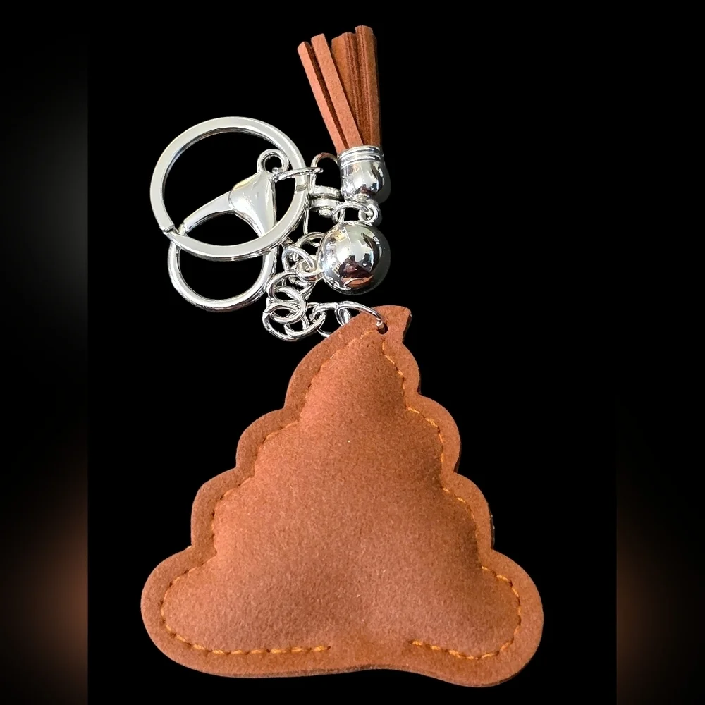 Brown Rhinestone Poop Emoji Bag Charm Keychain